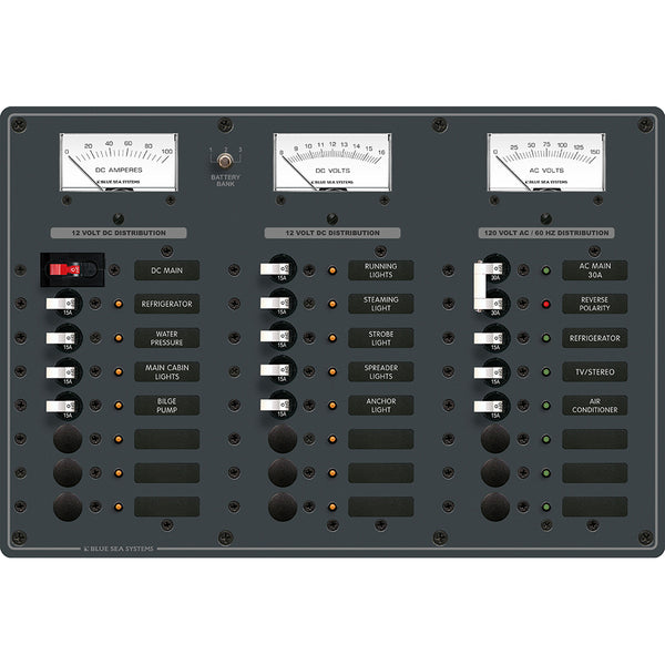 Blue Sea 8084 AC Main +6 Positions/DC Main +15 Positions Toggle Circuit Breaker Panel - White Switches [8084]